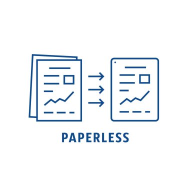 Kağıtsız gibi dosyalara kağıt evrimi. Bilgi güvenliği ya da çevreyi kurtarma kavramı. düz basit vuruş eğilimi modern çizgi logosu grafik sanat tasarımı beyaz arkaplan üzerinde izole