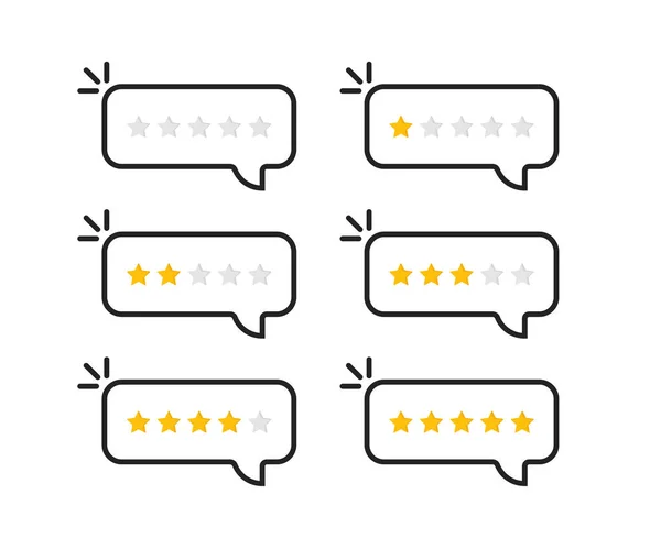 线性讲话气泡评级星 用户界面或经验的概念和最佳选择概述 白底细线扁平简约时髦的移动应用标志型图形红色设计 — 图库矢量图片
