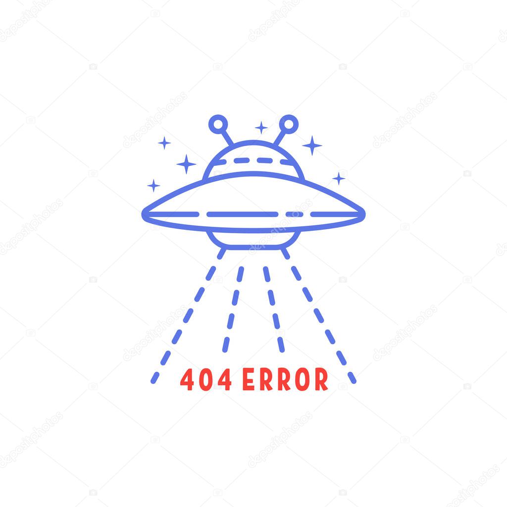 Simple 404 error with linear ufo. flat stroke modern logotype graphic thin line art design isolated on white background. concept of lost or wrong connection and mystery webpage like page not found