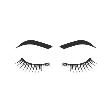 eyelashes and eyebrows black icon. flat simple style trend modern lashes extension logotype graphic element isolated on white. concept of beauty salon emblem or label of easy extension of hair