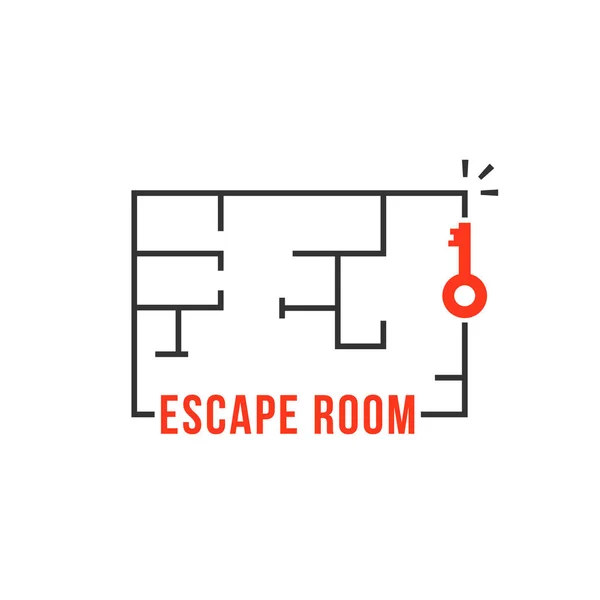 Dünne Linie Escape Room Logo Mit Schlüssel Flachen Linearen Stil Stockvektor