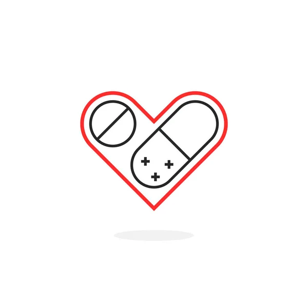 Medicina Línea Delgada Para Logotipo Del Corazón Trazo Estilo Tendencia — Vector de stock