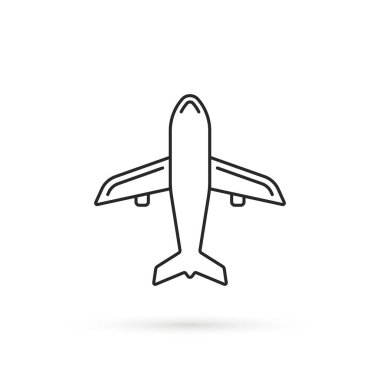 Basit ince çizgi boyunda siyah simge. Avia gezisi ya da tatil konsepti. Vuruş düz stil trend modern uçak logosu grafik çizim tasarım elementi beyaz arkaplanda izole edildi