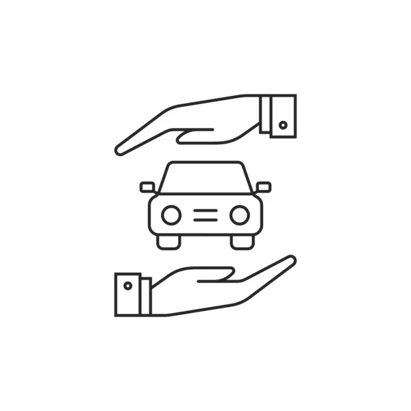 Noir Mince Icône Assurance Automobile Ligne Concept Voiture Vue Face — Image vectorielle