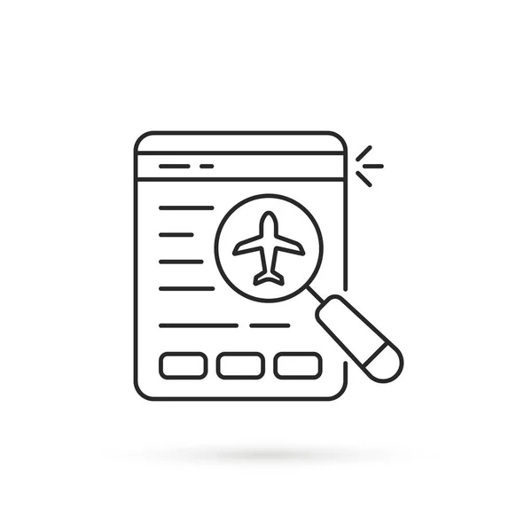 Black Thin Line Online Flight Booking Icon Inglés Tendencia Lineal — Vector de stock