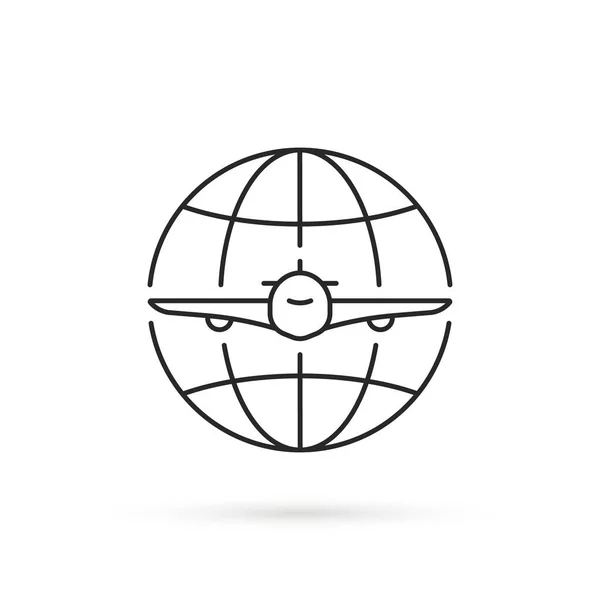 Línea Delgada Simple Vuelo Internacional Icono Trazo Tendencia Plana Logotipo — Archivo Imágenes Vectoriales