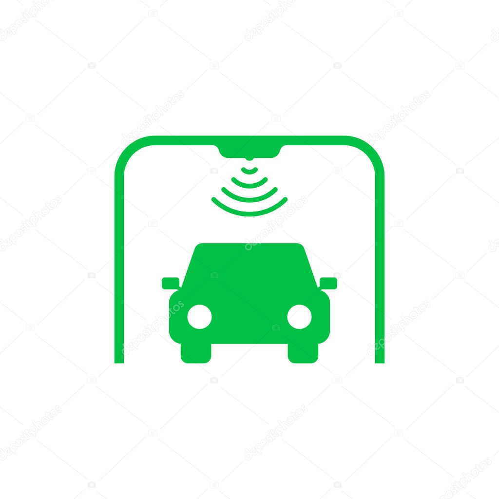 Toll checkpoint gate like freeway icon. flat simple trend modern green check point logotype graphic design isolated on white background. concept of transport illustration for express road station