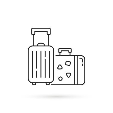 thin line luggage for travel black icon. concept of suitcase for travel and sign for airport. minimal stroke flat style modern simple logotype graphic art design isolated on white background