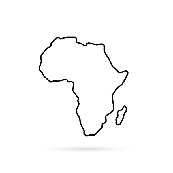 Zwarte Dunne Lijn Afrika Kaart Met Schaduw Lineart Eenvoudige Stijl — Stockvector