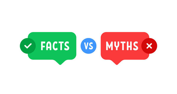 green and red bubbles with myths vs facts. concept of thorough fact-checking or easy compare evidence. flat cartoon style trend modern logotype graphic art design isolated on white background