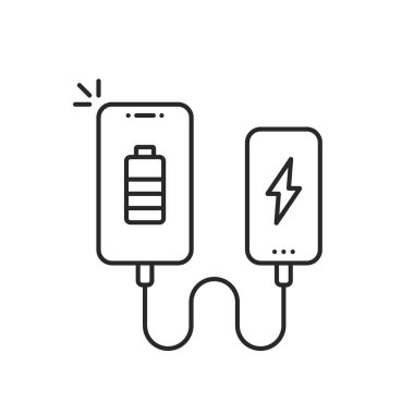 Taşınabilir şarjlı doğrusal telefon. Felç düz trend basit trend modern güç bankası logosu grafik çizim sanat tasarımı beyaz arka planda izole. Cep telefonu konsepti tam şarj ve aygıt kolay şarj