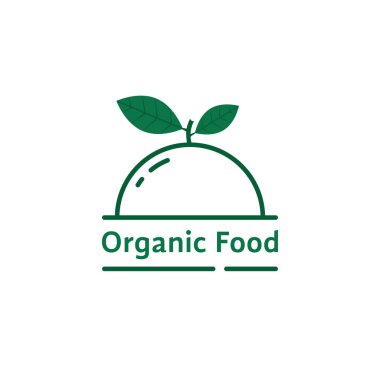 Yeşil yapraklı organik gıda ikonu. Düz vuruş stili trend modern eko yemek logosu grafik tasarım elementi beyaz arka planda izole edildi. Sağlıklı beslenmek için hızlı sağlıklı diyet kavramı