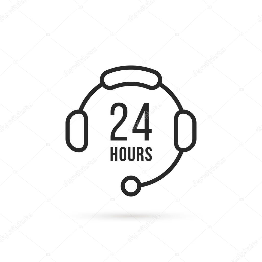 Simple thin line 24 hours hotline. flat linear style trend modern office conversation logotype graphic design isolated on white background. concept of round-the-clock help symbol and secretary talk