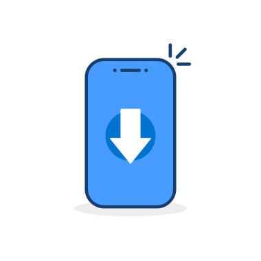 Cep telefonuyla kolay indirme uygulaması. Müzik kitapları ve daha fazlası gibi dosyaları telefonunuza yükleme konsepti. düz basit çizgi film tarzı trend modern logottip grafik tasarımı beyaz arkaplan üzerinde izole