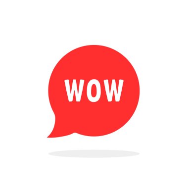 Kırmızı konuşma kutusu heyecanla bağırıyor. Zevk kavramı ve büyük sürpriz işareti. düz basit biçim modern logottip grafik web tasarım ögesi beyaz arkaplan üzerinde izole