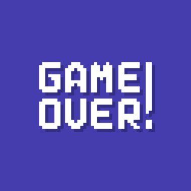 white simple pixelated game over text. concept of vintage videogame badge or sad ending. minimal style trend modern pixel art logotype graphic ui design element clipart