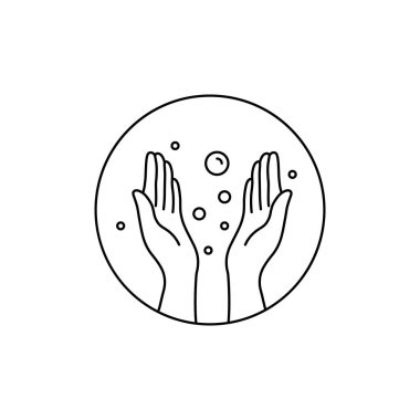 İnce çizgili el dezenfeksiyonu ikonu. Çarpma modern hijyen lineart basit logotip grafik sanat tasarımı beyaz arka planda izole. Düzenli insan ve sabunlu kollar ve iyi bir grip önleme kavramı