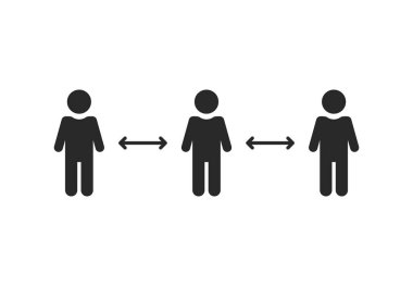 Güvenlik için insanlar arasındaki sosyal mesafe. düz basit eğilim modern grafik sanat tasarımı beyaz arkaplanda izole edilmiştir. Temassız iletişim ve hastalıklara karşı önlem kavramı