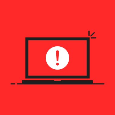 Bilgisayarda siber saldırıyla ilgili mesaj var. Basit düz stil trend modern logottip grafik tasarım çizimi kırmızı arkaplanda izole edildi. Bilgi hijyen ağı ve servis casus yazılımı kavramı