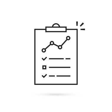 İnce çizgili ekonomik performans raporu. Düz çizgi trend modern vuruş logoti grafik sanat tasarımı beyazda izole edildi. Finans kalitesi bilgisi veya risk kontrolü içeren doğrusal sayfa kavramı