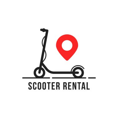 electric scooter rental with red pin. concept of easy urban transport services and escooter pictogram. simple flat trend modern transport logotype graphic design element isolated on white clipart