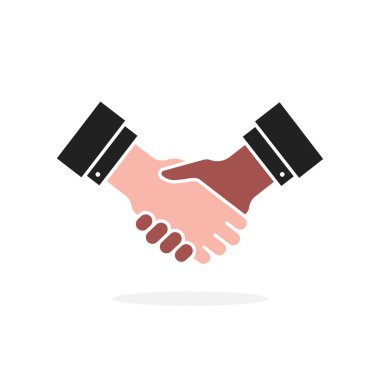 karikatür tokalaşma simgesi beyazda izole edildi. Destek, tebrik ve çok ırklı arkadaşlar gibi insan kolları kavramı. düz basit biçim eğilimi modern bağlantı logotype grafik tasarım elementi