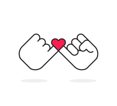 Yemin et ya da kalpten söz ver. Güven ya da serçe parmağınla arkadaşlık kavramı. Vuruş stili trend modern logottip grafik çizgi sanat tasarımı beyaz arkaplan üzerinde izole