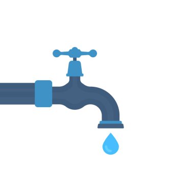 cartoon water tap with falling dropwater. concept of leaky faucet or fluid deficiency in world or drain crane. flat simple style trend modern logo graphic design element isolated on white background