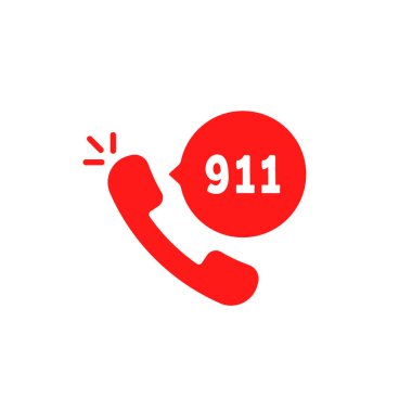 Acil kırmızı çağrı. 911 konsepti, 7 / 24 teslimat servisi ya da kriz destek masası ya da ortaya çıkma riski. Basit düz stil trend modern logottip grafik tasarımı beyaz arkaplan üzerinde izole