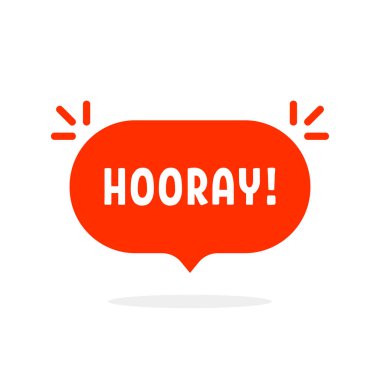 Yaşasın kırmızı baloncuk, tıpkı konuşma gibi. Ünlem konsepti ya da sevinç çığlığı ve olumlu ifade. düz çizgi film tarzı trend modern logottip grafik tasarım ögesi beyaz arkaplan üzerinde izole