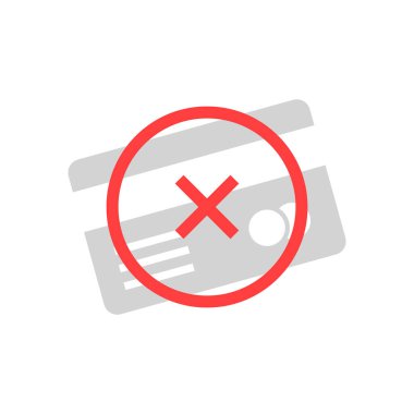 Kredi kartı yasağı veya ödeme ikonu reddedildi. Kara listedeki müşteri konsepti ya da e-ticaret perakende rozeti. düz basit biçim eğilimi modern logottip grafik tasarım ögesi beyaz arkaplan üzerinde izole