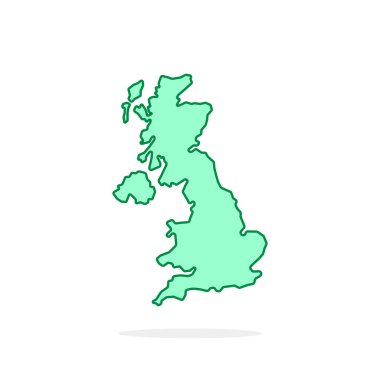 Basit yeşil çizgi film doğrusal Büyük Britanya ikonu. Birleşik Krallık sınır sembolü ve Avrupa ülkesi kavramı. minimal düz stil eğilimi beyaz arkaplanda izole edilmiş modern logottip grafik sanat tasarımı
