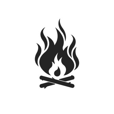 Siyah kamp ateşi ya da şenlik ateşi ikonu. düz basit trend modern logottip grafik tasarımı izole element. Arkadaşlarla açık hava eğlencesi kavramı ya da parlak alev gibi kampçılar için minimal etiket