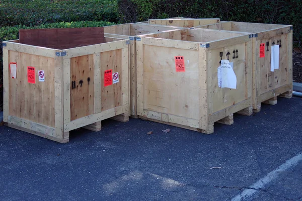 Wooden Empty Transport Crates Asphalt — Stock Photo, Image