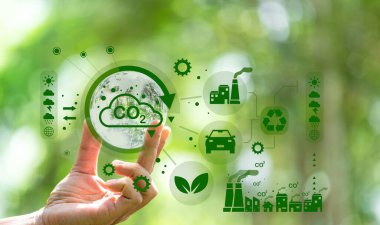 Sürdürülebilir CO2 kavramları geliştirmek ve küresel ısınma ve iklim değişikliğini sınırlamak için düşük CO2 emisyonları ve karbon ayak izi azaltmak. sürdürülebilir çevre yönetimi, yenilenebilir enerjiden sera