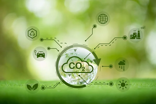 Sürdürülebilir CO2 kavramları geliştirmek ve küresel ısınma ve iklim değişikliğini sınırlamak için düşük CO2 emisyonları ve karbon ayak izi azaltmak. sürdürülebilir çevre yönetimi, yenilenebilir enerjiden sera