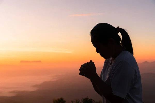 Geloof Van Het Christelijke Concept Spiritueel Gebed Handen Zon Met — Stockfoto