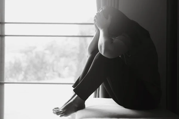 Schizophrenia Lonely Sad Mental Health Depression Concept Depressed Woman Sitting — Stock Photo, Image