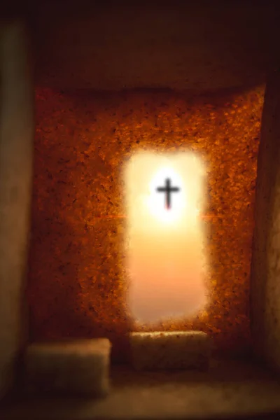 Cave Tunnel Tomb His Lifeless Body Placed Concept Resurrection Jesus — Stock Photo, Image