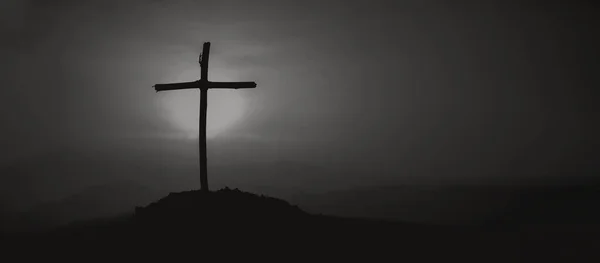 Ukrzyżowanie Jezusa Chrystusa Krzyż Zachodzie Słońca Koncepcja Zmartwychwstania Jezusa Chrześcijaństwie — Zdjęcie stockowe