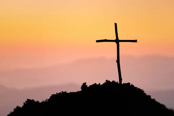 Crucificação Jesus Cristo Cruz Pôr Sol Conceito Ressurreição Jesus Cristianismo — Fotografia de Stock