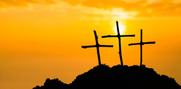 Kreuzigung Jesu Christi Kreuz Bei Sonnenuntergang Das Konzept Der Auferstehung — Stockfoto