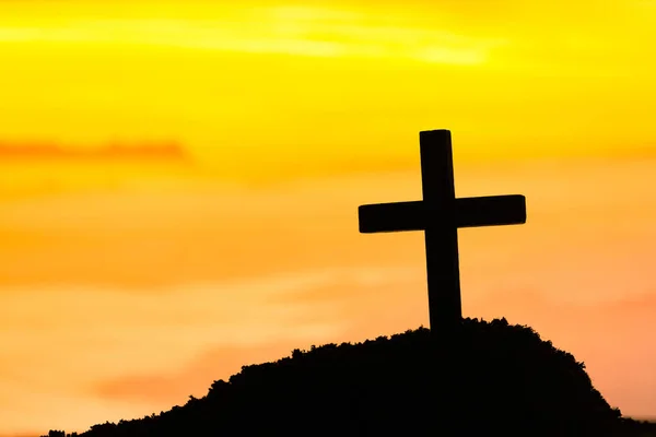 Ukřižování Ježíše Krista Kříž Při Západu Slunce Koncept Vzkříšení Ježíše — Stock fotografie