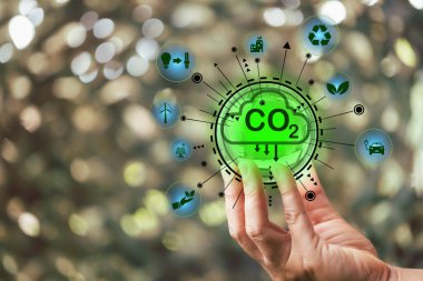 Sürdürülebilir CO2 kavramları geliştirmek ve küresel ısınma ve iklim değişikliğini sınırlamak için düşük CO2 emisyonları ve karbon ayak izi azaltmak. sürdürülebilir çevre yönetimi, yenilenebilir enerjiden sera