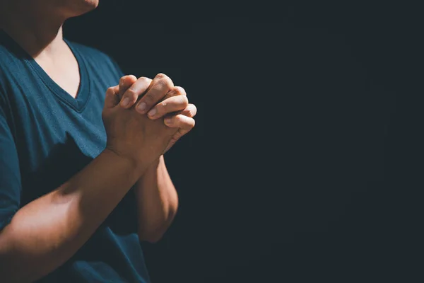 Christian life crisis prayer to god. Woman pray for god blessing to wishing have a better life. Female hands praying to god with begging for forgiveness and believe in goodness.