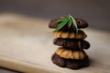 Kenevir ya da marihuana kurabiyeleri CBD ile yapılan lezzetli ev yapımı kurabiyelerdir. Ve yaprak süslemesi. Tıbbî Yenilebilir. Tıbbi marihuana tedavisi. Kenevir yeşildir, bitkisel ilaçlar sağlıklıdır..