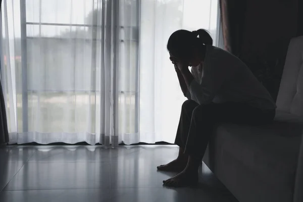Depressie Persoon Van Een Jonge Vrouw Ongelukkig Eenzaamheid Man Zit — Stockfoto