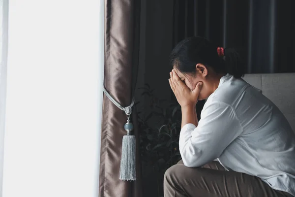 Depressie Persoon Van Een Jonge Vrouw Ongelukkig Eenzaamheid Man Zit — Stockfoto