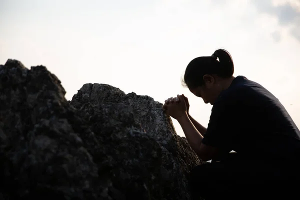 Imádkozik Istenhez Pózol Ázsiai Nők Lány Felnőtt Divatos Modell Érzés — Stock Fotó