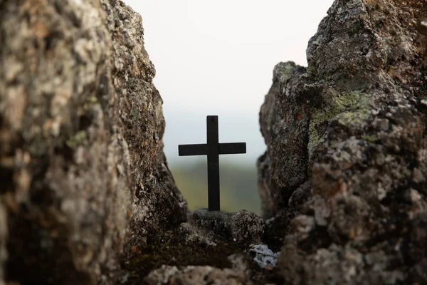 Mesih Çarmıha Gerilmesi Calvary Dağı Nın Arka Planında Siluet Çaprazında — Stok fotoğraf